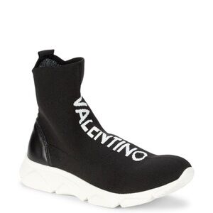 Valentino Garavani Black Logo Knit High-Top Sock Sneaker